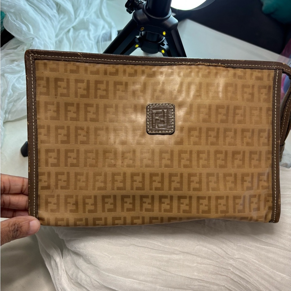 Fendi Brown Toiletry Bag with Iconic Monogram